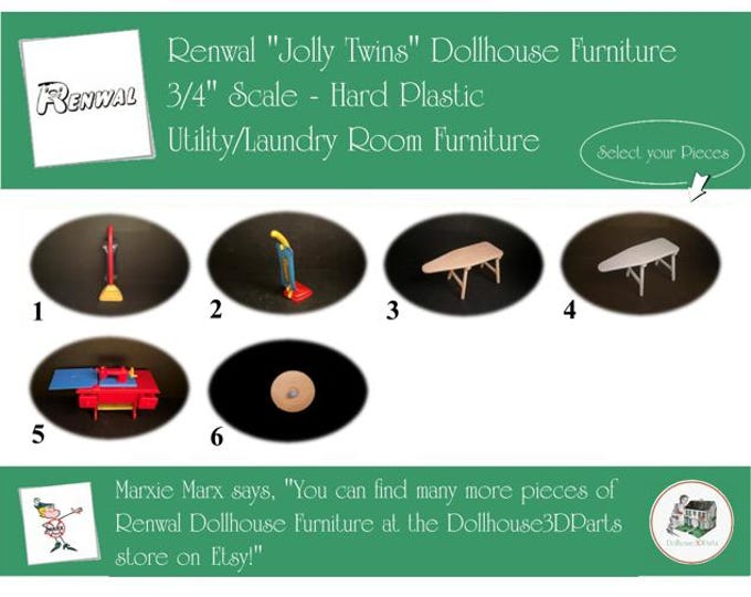 Choice RENWAL Vintage Dollhouse Utility/Laundry Room Furniture, 1940s-1950s Style, 3/4” Scale Hard, Plastic