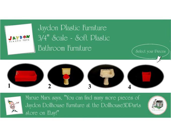 Choice JAYDON Vintage Dollhouse Bathroom Furniture, 1940s-1950s Style, 3/4" Scale, Hard Plastic