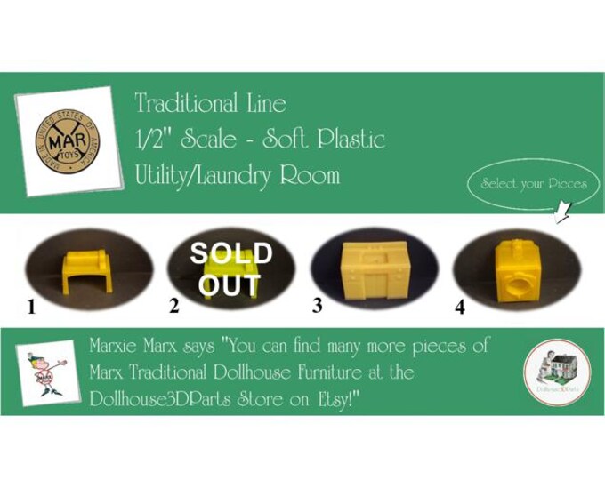 Choice MARX Vintage Dollhouse Utility/Laundry Room Furniture, Traditional Line, 1/2" Scale, Soft Plastic