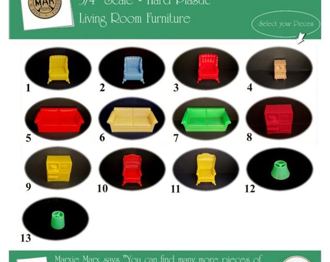 Choice MARX Vintage Dollhouse Living Room Furniture, Marx-a-Mansion Traditional Line, 3/4" Scale, Hard Plastic