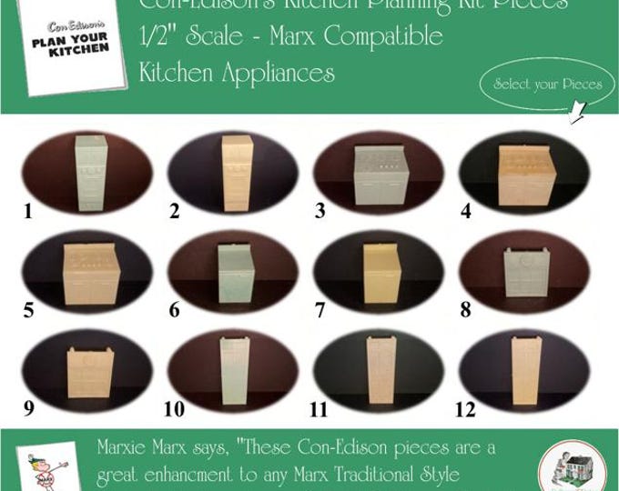 MARX/CON-EDISON Vintage Dollhouse Furniture, Kitchen Appliances, 1/2” Scale, Hard Plastic