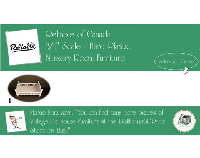 RELIABLE of CANADA Vintage Nursery Room Dollhouse Furniture, 3/4" Scale, Hard Plastic