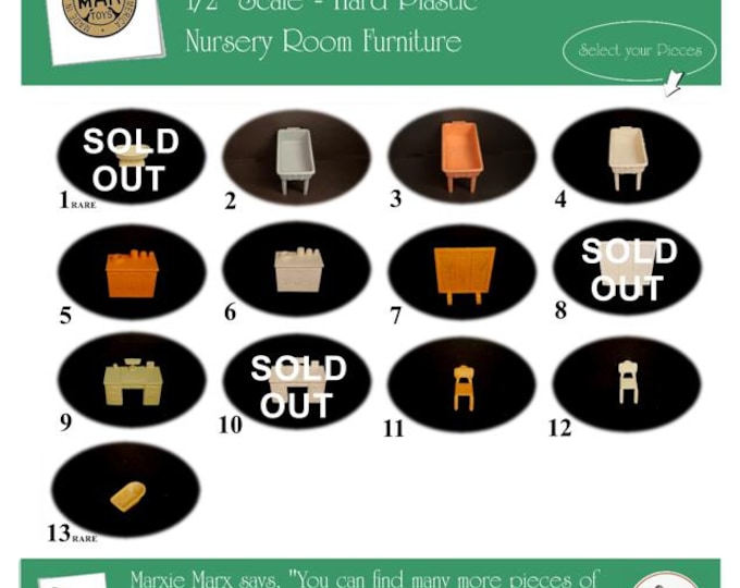 Choice MARX Vintage Dollhouse Nursery Rom Furniture, Babyland Nursery Playset, 1/2" Scale, Hard Plastic