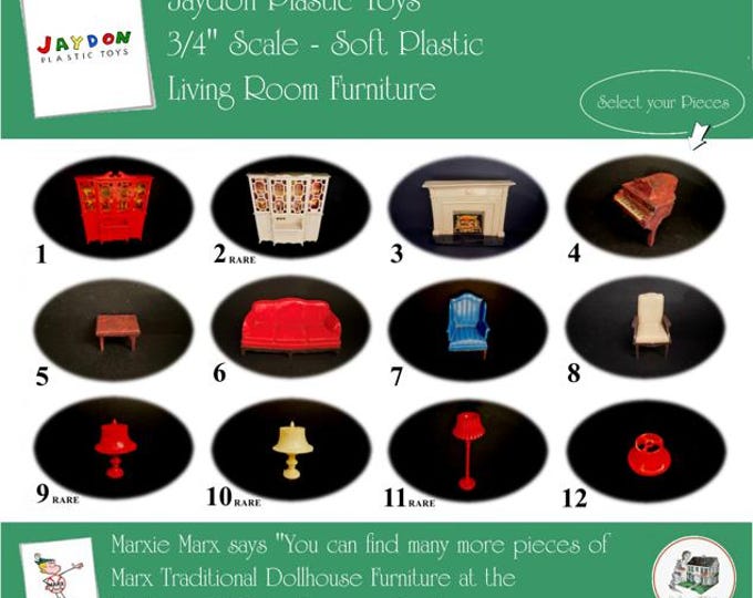 Choice JAYDON Vintage Dollhouse Living Room Furniture, 1940s-1950s Style, 3/4" Scale, Hard Plastic