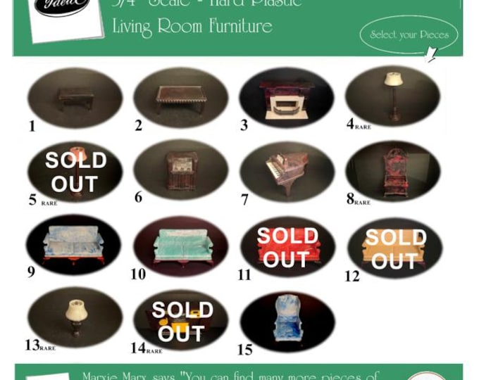 Choice IDEAL Vintage Dollhouse Living Room Furniture, 1940s-1950s Style, 3/4” Scale, Hard Plastic