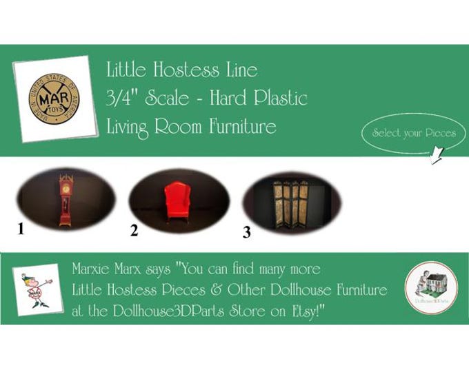Marx Vintage Dollhouse Furniture, Little Hostess Line Living Room, 3/4" Scale