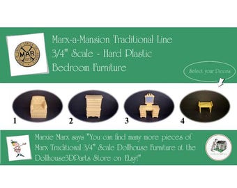 MARX Vintage Dollhouse Bedroom Furniture, Marx-a-Mansion Traditional Line, 3/4" Scale, Hard Plastic