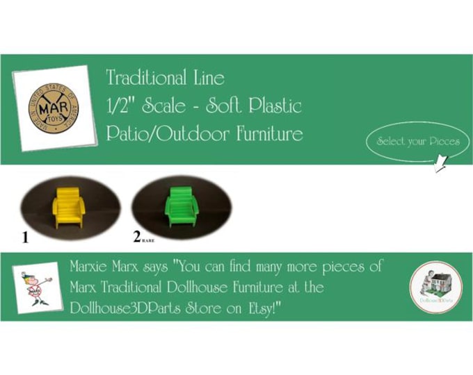 MARX Vintage Dollhouse Patio/Outdoor Furniture, Traditional Line, 1/2" Scale, Soft Plastic