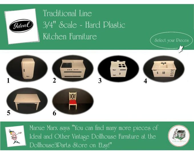 IDEAL Vintage Dollhouse Kitchen Furniture, 1940s-1950s Style, 3/4” Scale, Hard Plastic