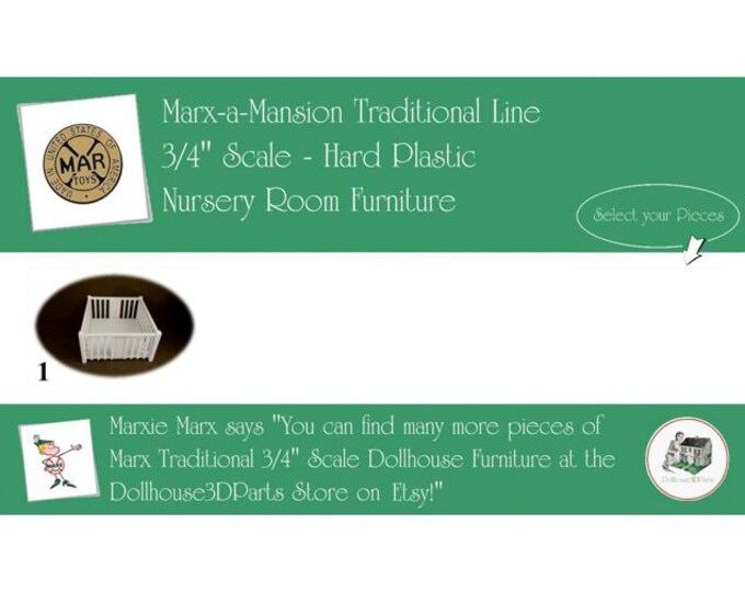 Choice MARX Vintage Dollhouse Nursery Room Furniture, Marx-a-Mansion Traditional Line, 3/4" Scale, Hard Plastic