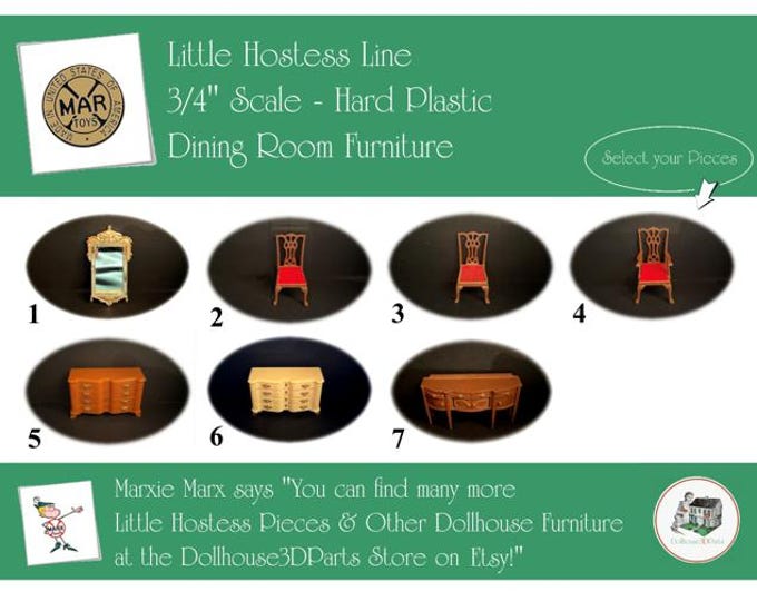 Marx Vintage Dollhouse Furniture, Little Hostess Line Dining Room, 3/4" Scale