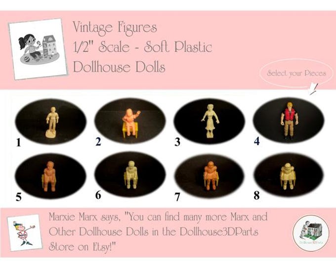 Vintage Dollhouse Dolls, Figures, Children, 1/2” Scale, SOFT Plastic
