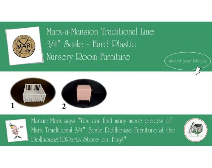 Choice MARX Vintage Dollhouse Nursery Room Furniture, Marx-a-Mansion Traditional Line, 3/4" Scale, Hard Plastic