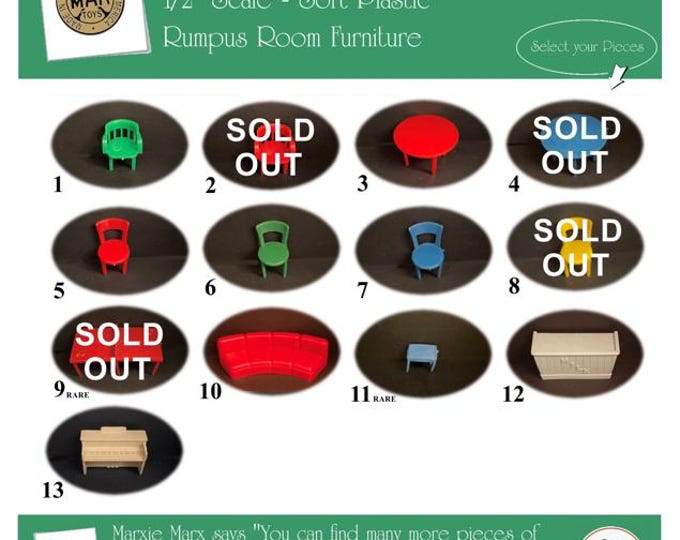 Choice MARX Vintage Dollhouse Rumpus Room Furniture, Traditional Line, 1/2" Scale, Soft Plastic