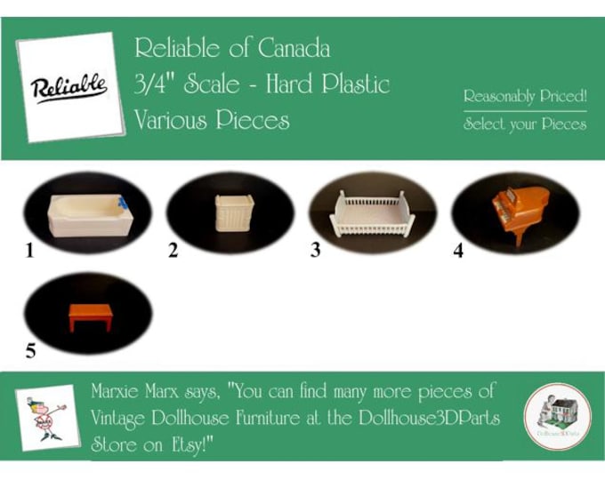 RELIABLE of CANADA Vintage Dollhouse Furniture, 3/4" Scale, Hard Plastic