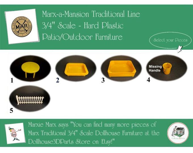 Choice MARX Vintage Dollhouse Patio/Outdoor Furniture, Marx-a-Mansion Traditional Line, 3/4" Scale, Hard Plastic