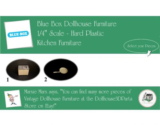 Choice BLUE BOX Vintage Dollhouse Kitchen Furniture, 1960s Style, 1/4" Scale, Hard Plastic