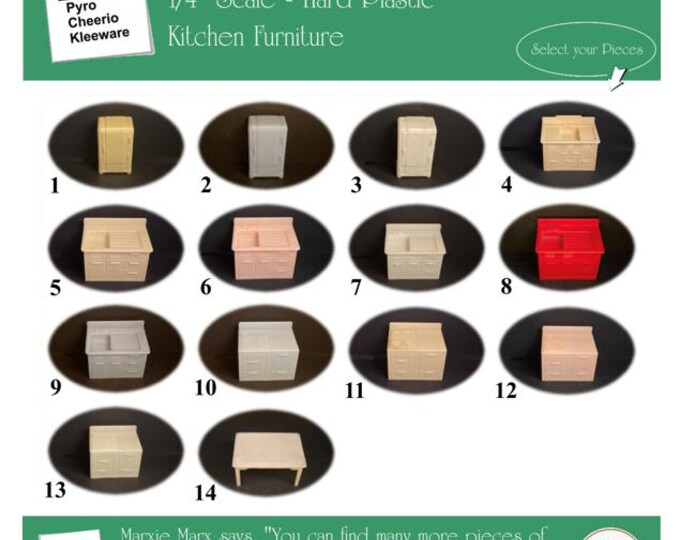Allied / Pyro / Cheeiro / Kleeware Vintage Dollhouse Kitchen Furniture, 1/4" Scale, Hard Plastic