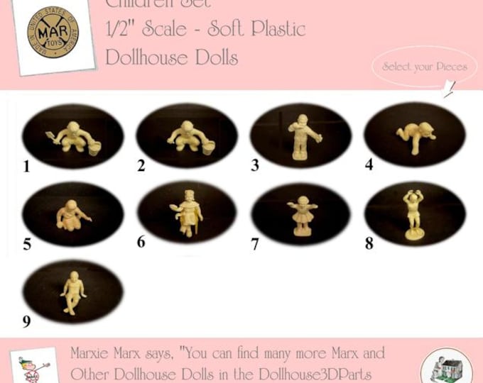 MARX Vintage Dollhouse Dolls, Children Series, 1/2” Scale, Soft Plastic