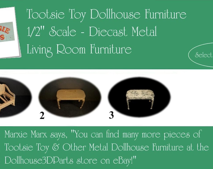TOOTSIETOY Vintage Dollhouse Living Room Furniture, 1920s-1930s Style, 1/2” Scale, Painted Diecast Metal