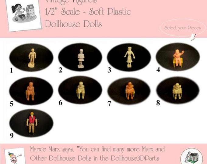Vintage Dollhouse Dolls, Figures, Children, 1/2” Scale, SOFT Plastic