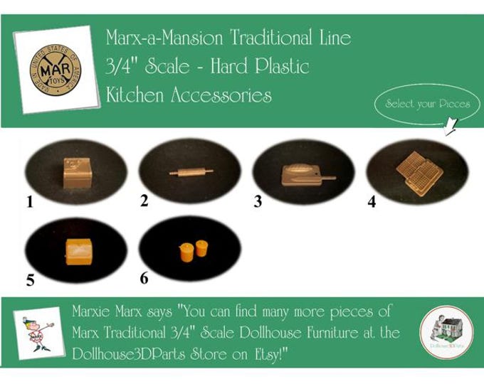 Choice MARX Vintage Dollhouse Kitchen Accessories, Marx-a-Mansion Traditional Line, 3/4" Scale, Hard Plastic