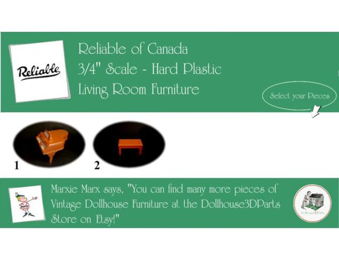 RELIABLE of CANADA Vintage Living Room Dollhouse Furniture, 3/4" Scale, Hard Plastic