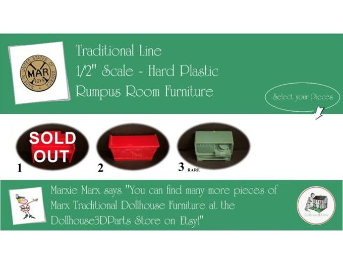 Choice MARX Vintage Dollhouse Rumpus Room Furniture, Traditional Line, 1/2" Scale, Hard Plastic