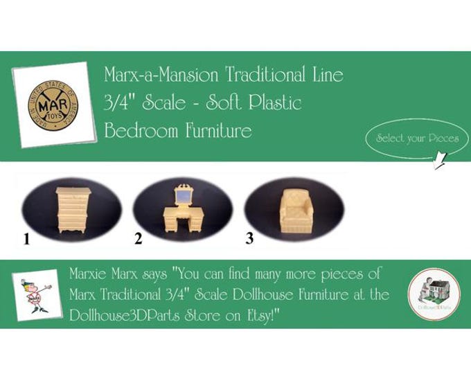 Choice MARX Vintage Dollhouse Bedroom Furniture, Marx-a-Mansion Traditional Line, 3/4" Scale, Soft Plastic
