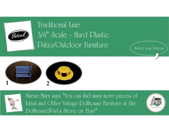 Choice IDEAL Vintage Dollhouse Patio/Outdoor Furniture, 1940s-1950s Style, 3/4” Scale, Hard Plastic