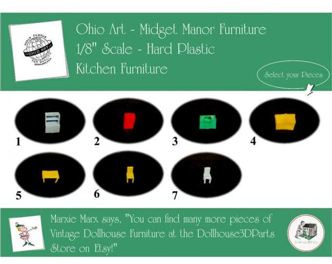 Choice OHIO ART Midget Manor Vintage Kitchen Furniture, 1/8" Scale, Hard Plastic