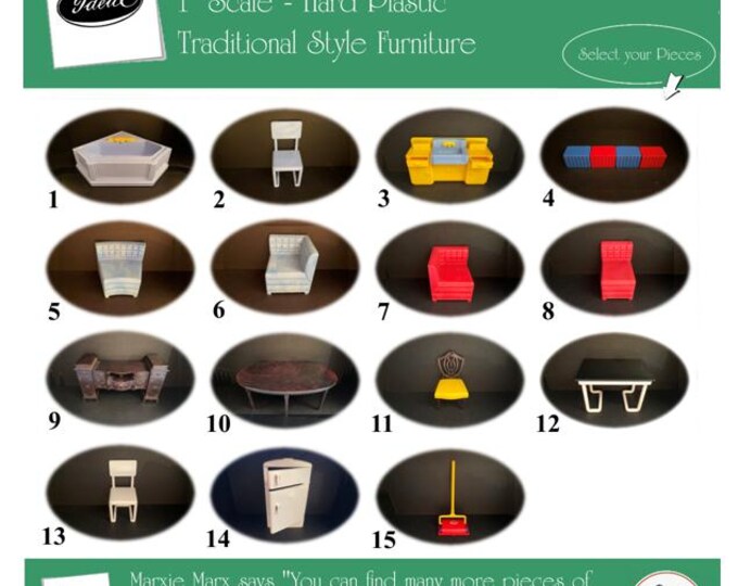 Ideal Vintage Dollhouse Furniture, Young Decorator Line, 1.5" Scale Plastic