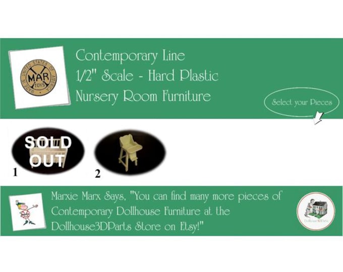 Choice MARX Vintage Dollhouse Nursery Room Furniture, Contemporary Line, 1/2" Scale, Hard Plastic