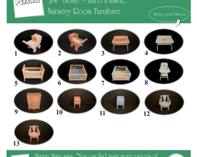 Choice RENWAL Vintage Dollhouse Nursery Room Furniture, 1940s-1950s Style, 3/4” Scale, Hard Plastic