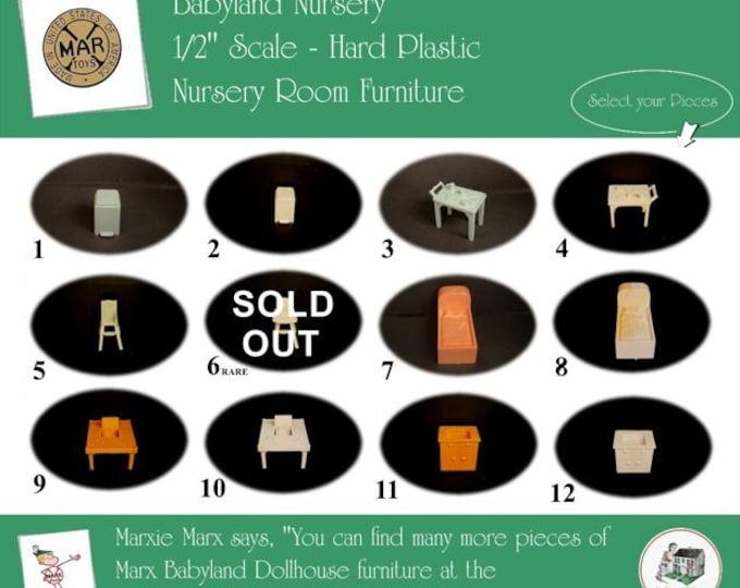 Choice MARX Vintage Dollhouse Nursery Rom Furniture, Babyland Nursery Playset, 1/2" Scale, Hard Plastic