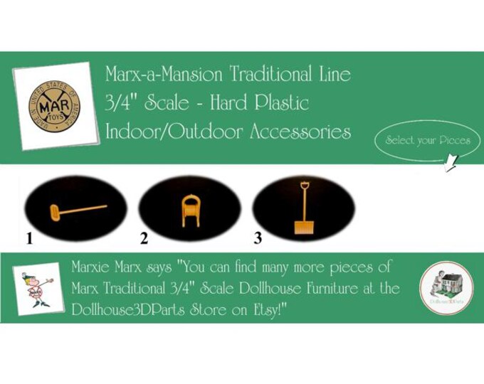 Choice MARX Vintage Dollhouse Indoor/Outdoor Accessories, Marx-a-Mansion Traditional Line, 3/4" Scale, Hard Plastic