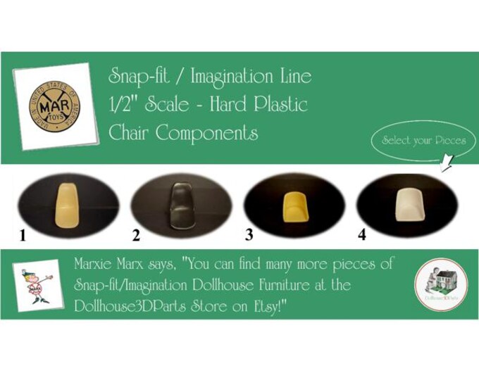 Marx Vintage Dollhouse Furniture, Snap-fit/Imagination Line Chair Components, 1/2" Scale, HARD Plastic