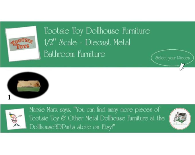 TOOTSIETOY Vintage Dollhouse Bathroom Furniture, 1920s-1930s Style, 1/2” Scale, Painted Diecast Metal