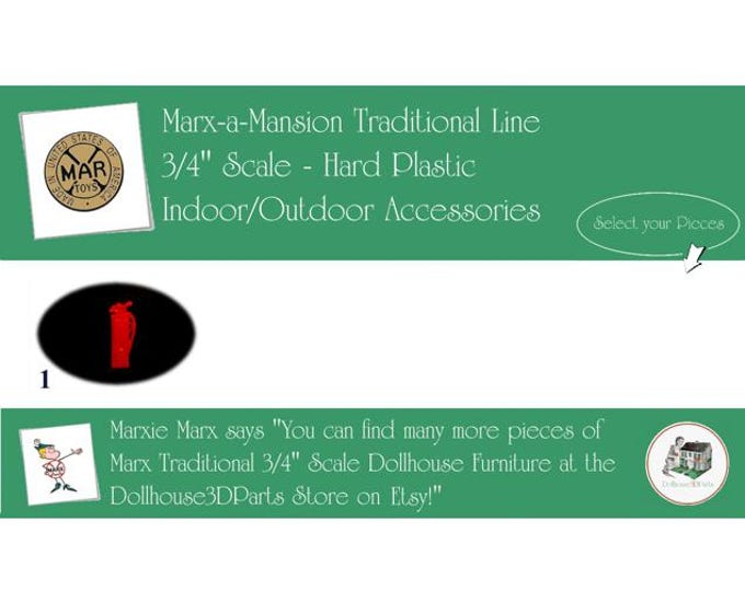 MARX Vintage Dollhouse Outdoor/Utility Room Accessories, Marx-a-Mansion Traditional Line, 3/4" Scale, Hard Plastic
