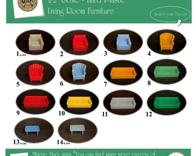 Choice MARX Vintage Dollhouse Living Room Furniture, Traditional Line, 1/2" Scale, Hard Plastic