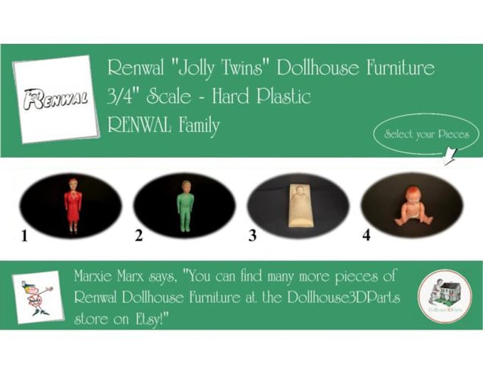 RENWAL Vintage Dollhouse Family Dolls, 1940s-1950s Style, 3/4” Scale, Hard Plastic