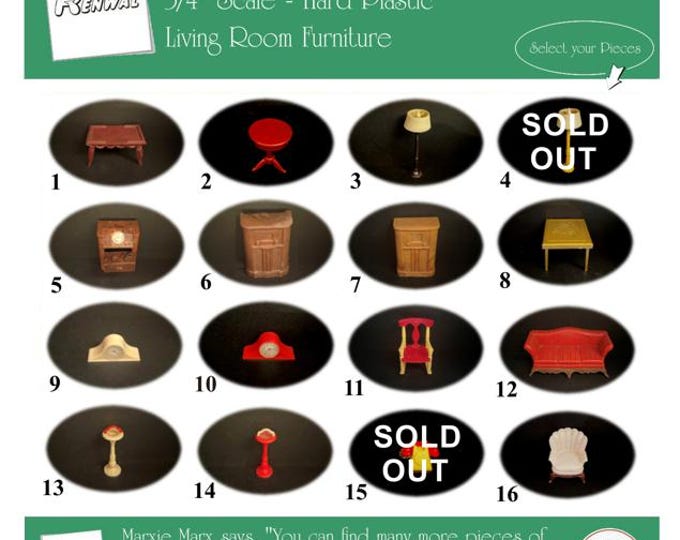 Choice RENWAL Vintage Dollhouse Living Room Furniture, 1940s-1950s Style, 3/4” Scale, Hard Plastic