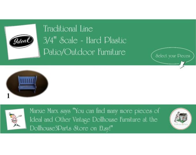 Choice IDEAL Vintage Dollhouse Patio/Outdoor Furniture, 1940s-1950s Style, 3/4” Scale, Hard Plastic