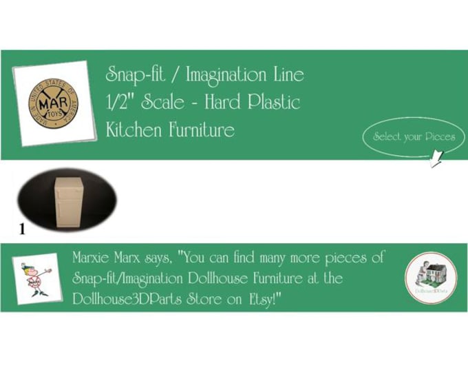 Choice MARX Vintage Dollhouse Kitchen Furniture, Snap-fit/Imagination Line, 1/2" Scale, Hard Plastic