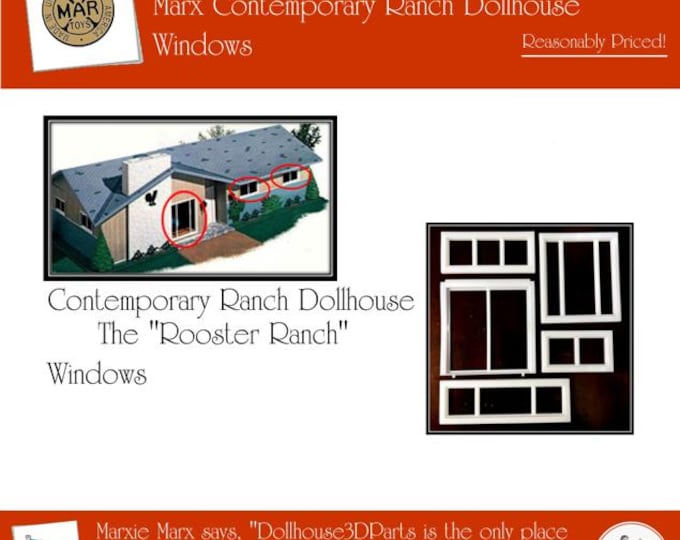 Marx Contemporary (Rooster) Ranch Dollhouse with Lift-off Roof:  Windows