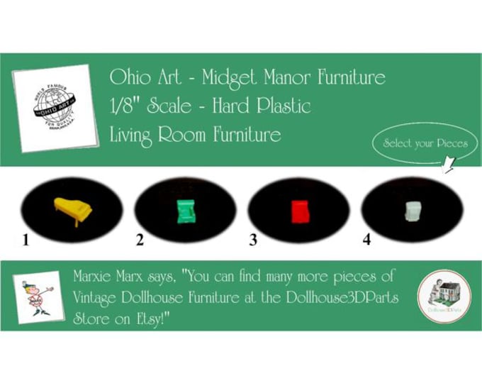 Choice OHIO ART Midget Manor Vintage Living Room Furniture, 1/8" Scale, Hard Plastic