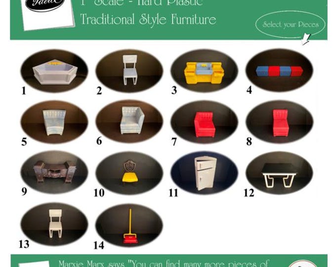 Ideal Vintage Dollhouse Furniture, Young Decorator Line, 1.5" Scale Plastic