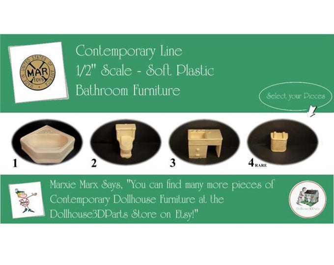 Choice MARX Vintage Dollhouse Bathroom Furniture, Contemporary Line, 1/2" Scale, Soft Plastic