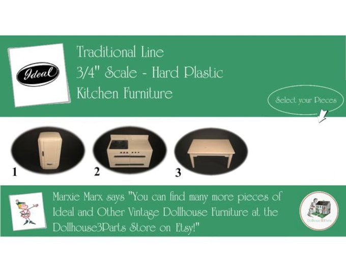 Ideal Vintage Dollhouse Furniture, 1940s-1950s Style Kichen , 3/4” Scale Hard Plastic