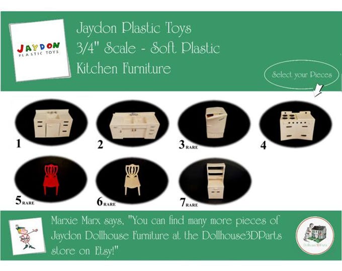 Choice JAYDON Vintage Dollhouse Kitchen Furniture, 1940s-1950s Style, 3/4" Scale, Hard Plastic